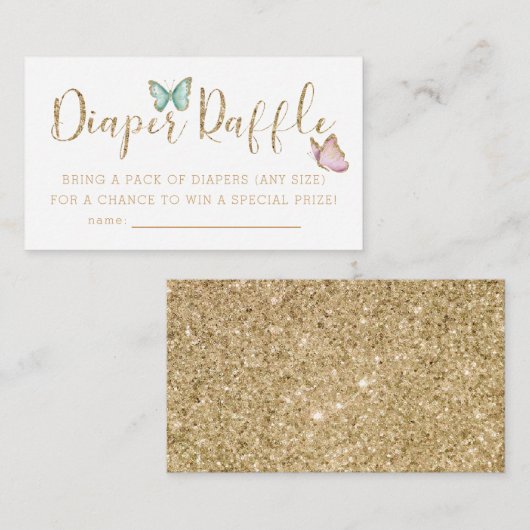 かわいいバタフライベビーシャワーおむつラッフルチケット エンクロージャーカード (正面/裏面)