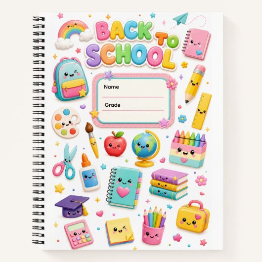 かわいいバックトゥスクール お名前 お学年 ノート (正面)