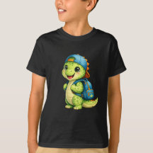 かわいいバックパックの恐竜の子供用Tシャツ