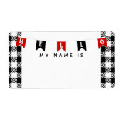 かわいいバッファロープレイドこんにちは私の名前は名前タグ ラベル (正面)