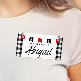 かわいいバッファロープレイドこんにちは私の名前は名前タグ ラベル