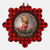 かわいいバッファロープレイドハートカスタムドッグペットクリスマス オーナメントカード (正面)