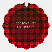 かわいいバッファロープレイドハートカスタムドッグペットクリスマス オーナメントカード (裏面)