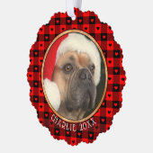 かわいいバッファロープレイドハートカスタムドッグペットクリスマス オーナメントカード (左)