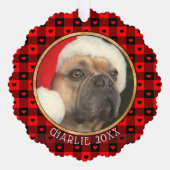 かわいいバッファロープレイドハートカスタムドッグペットクリスマス オーナメントカード (正面)