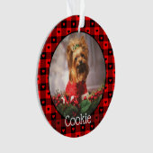 かわいいバッファロープレイドハートカスタムドッグペットクリスマス オーナメント (正面)