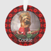 かわいいバッファロープレイドハートカスタムドッグペットクリスマス オーナメント (正面)