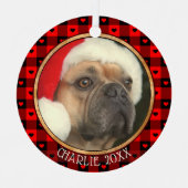 かわいいバッファロープレイドハートカスタムドッグペットクリスマス メタルオーナメント (正面)