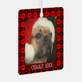 かわいいバッファロープレイドハートカスタムドッグペットクリスマス メタルオーナメント (正面右)