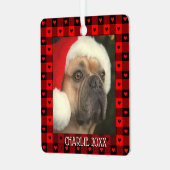 かわいいバッファロープレイドハートカスタムドッグペットクリスマス メタルオーナメント (正面左)