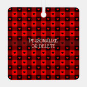 かわいいバッファロープレイドハートカスタムドッグペットクリスマス メタルオーナメント (裏面)