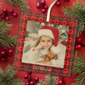 かわいいバッファロープレイドハートパーソナライズされたクリスマス ガラスオーナメント