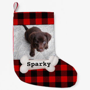 かわいいバッファロープレイドペットドッグフォトカスタム スモールクリスマスストッキング