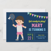 かわいいバドミントンの女の子の誕生日パーティー招待状 招待状 (正面)