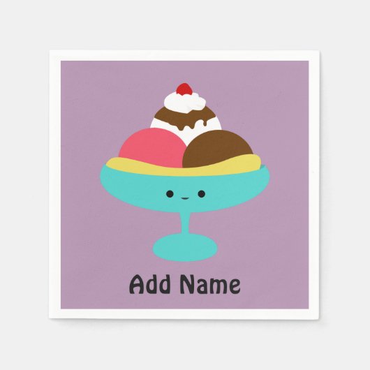 かわいいバナナスプリット スタンダードカクテルナプキン (正面)