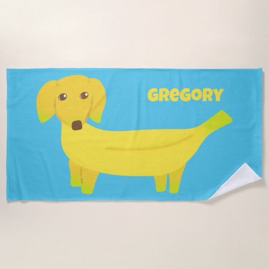 かわいいバナナドッグパーソナライズされた ビーチタオル (正面)