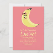 かわいいバナナピンクの女の子の誕生日パーティー招待状 招待状 (正面)