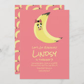 かわいいバナナピンクガールズバースデーパーティー招待状 招待状 (正面/裏面)
