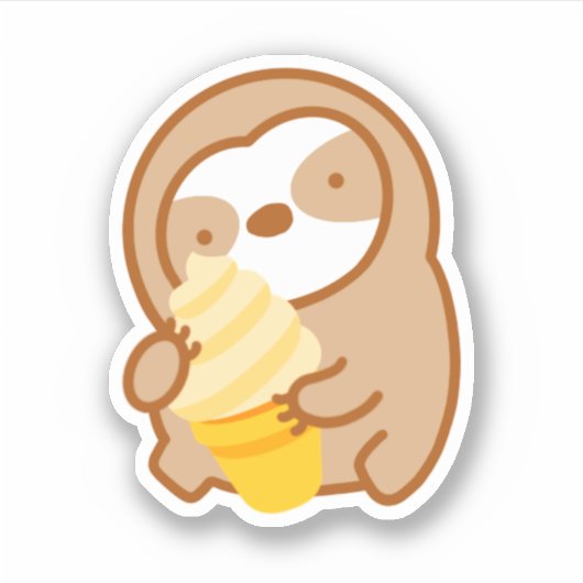 かわいいバニラアイスクリームコーンのナマケモノ シール (正面)