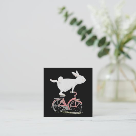 かわいいバニーうさぎオンバイクサイクリング自転車 スクエア名刺 (スタンド正面)