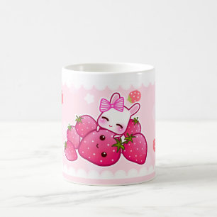 かわいいバニーおよびかわいいのいちご コーヒーマグカップ