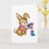 かわいいバニーおよびブルーバードの子供の誕生日カード カード (黄色い花)