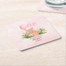 かわいいバニーがピンクの女の子を1人誕生 スクエアペーパーコースター