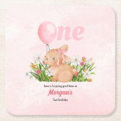 かわいいバニーがピンクの女の子を1人誕生 スクエアペーパーコースター (正面)