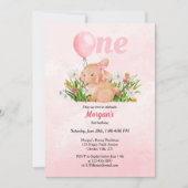 かわいいバニーがピンクの女の子を1人誕生 招待状 (正面)