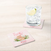 かわいいバニーがピンクの女の子2歳の誕生日を飾る スクエアペーパーコースター (インサイチュ)