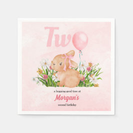 かわいいバニーがピンクの女の子2歳の誕生日を飾る スタンダードカクテルナプキン