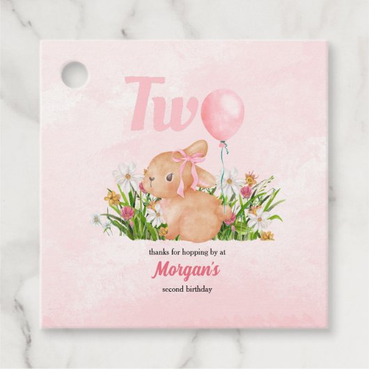 かわいいバニーがピンクの女の子2歳の誕生日を飾る フェイバータグ (正面)
