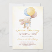 かわいいバニーが一つの誕生日 招待状 (正面)