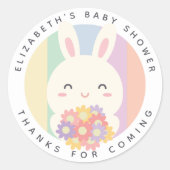 かわいいバニーが虹の赤ちゃんシャワーの途中にある ラウンドシール (正面)