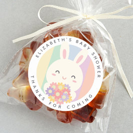 かわいいバニーが虹の赤ちゃんシャワーの途中にある ラウンドシール