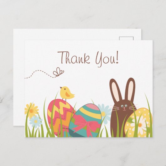 かわいいバニーとイースターエッグの休日ありがとう ポストカード (正面/裏面)