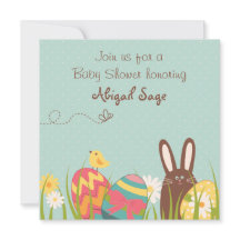 かわいいバニーとイースターエッグベビーシャワー招待状