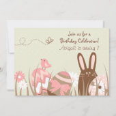 かわいいバニーとイースターエッグ誕生日招待状～女子 招待状 (正面)