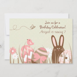 かわいいバニーとイースターエッグ誕生日招待状～女子 招待状