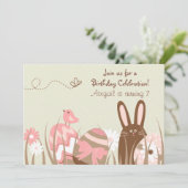 かわいいバニーとイースターエッグ誕生日招待状～女子 招待状 (スタンド正面)