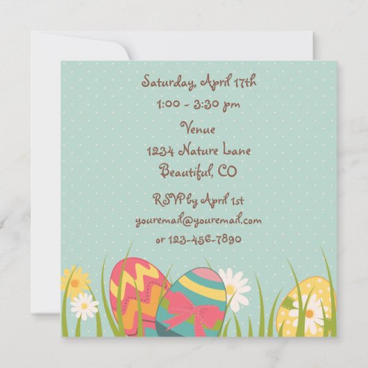 かわいいバニーとイースターエッグ1st誕生日招待状 招待状 (裏面)