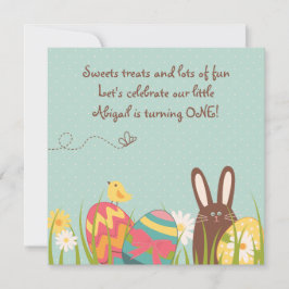 かわいいバニーとイースターエッグ1st誕生日招待状 招待状