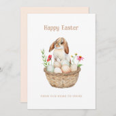 かわいいバニーとエッグハッピーイースターフラットグリーティング シーズンカード (正面/裏面)