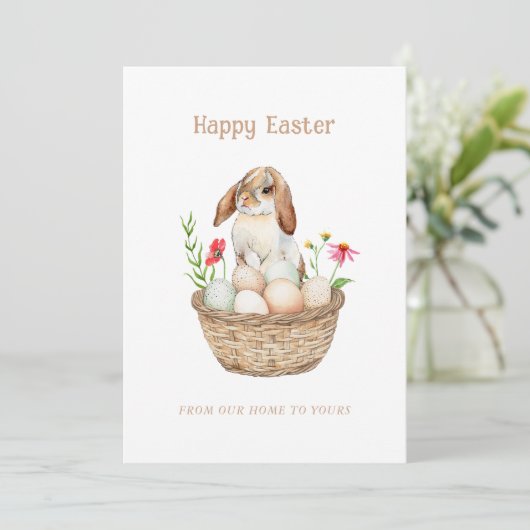 かわいいバニーとエッグハッピーイースターフラットグリーティング シーズンカード (スタンド正面)