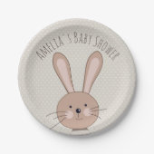 かわいいバニーとドットカスタムの赤ちゃんシャワー ペーパープレート (正面)