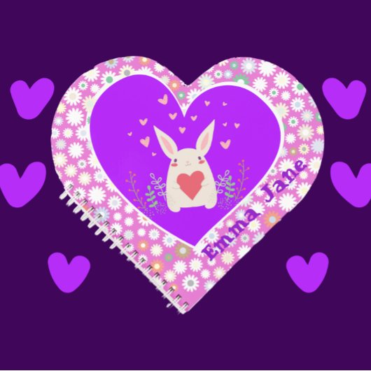 かわいいバニーとハートと花 ノートブック