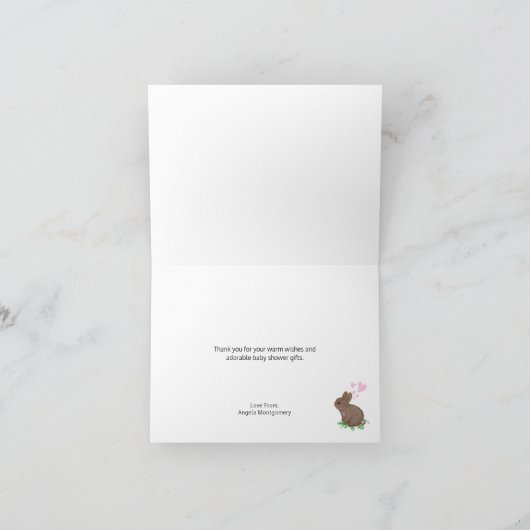 かわいいバニーとハートのベビーシャワーありがとう サンキューカード (内部)