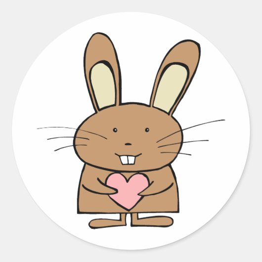 かわいいバニーとハート ラウンドシール (正面)