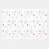 かわいいバニーとバルーンパーソナライズされた ラッピングペーパーシート (正面3)