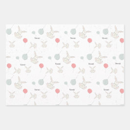 かわいいバニーとバルーンパーソナライズされた ラッピングペーパーシート